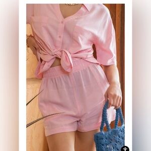 Pink Button-Up Shirt and Shorts Set